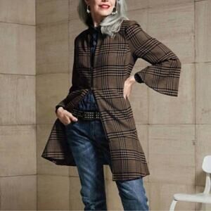 CAbi Flounce Lightweight Classic Chic Tartan Plaid Jacket Size Small